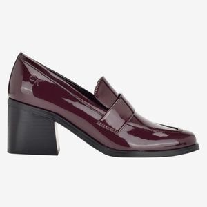 NWT Calvin Klein Ventice 2 Dark Red Patent Heeled Loafers Size 10M.